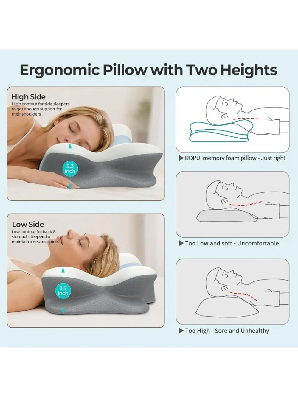 〽️Cervical Neck Pillow Contour Memory Foam Ergonomic Pain Relief Sleeping